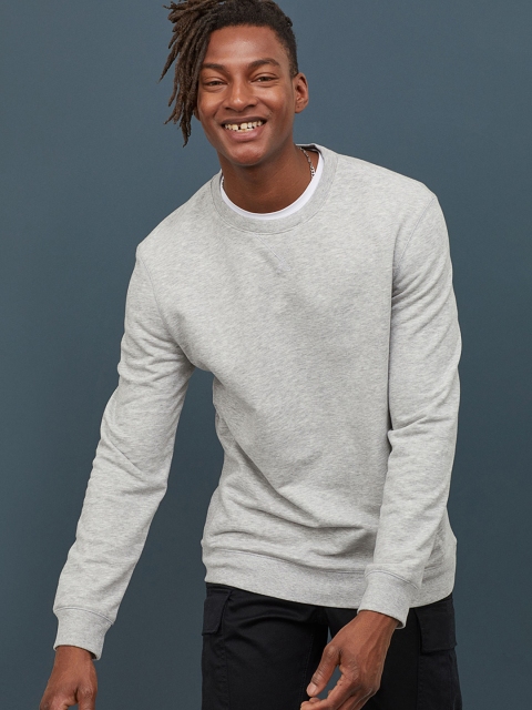 

H&M Men Grey Solid Sweatshirt Regular Fit