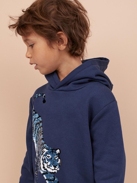 

H&M Boys Blue Sequin-Motif Hooded Top