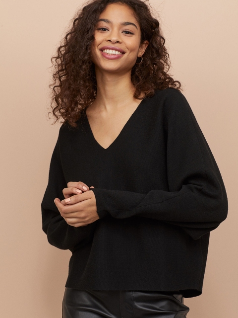 

H&M Women Black Jumper With Dolman Sleeves