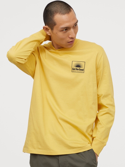 

H&M Men Yellow Printed Jersey top