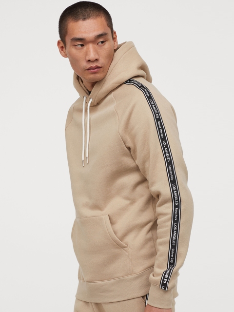 

H&M Men Beige Hooded Top With Grosgrain