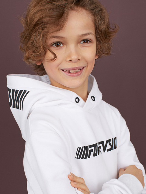 

H&M Boys White & Black Hooded Top With A Motif