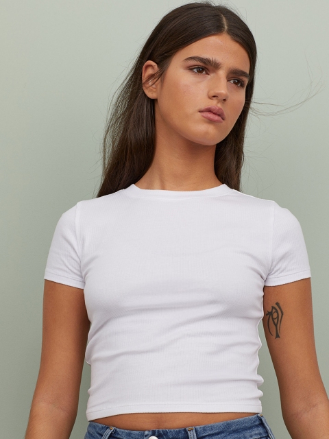 

H&M Women White Ribbed Top