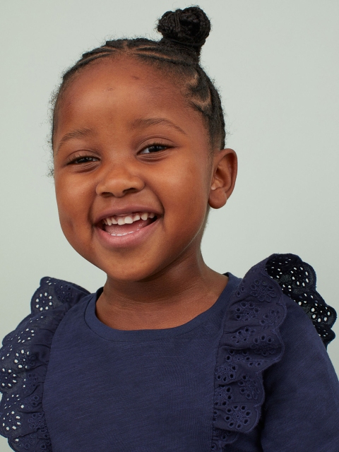 

H&M Girls Navy Blue Flounce-Trimmed Cotton Top