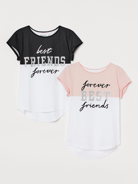 

H&M Girls 2-Pack Best Friend Tops, White