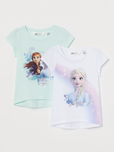 

H&M Girls 2-Pack Printed Jersey Tops, White