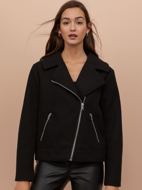 

H&M Women Black Brushed Biker Jacket