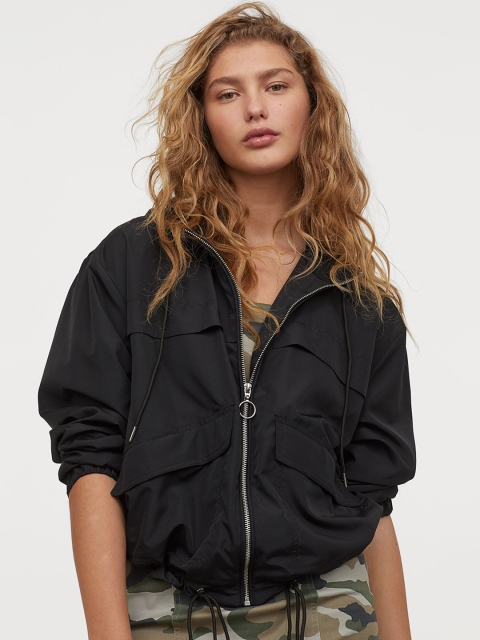 

H&M Women Black Hooded Jacket