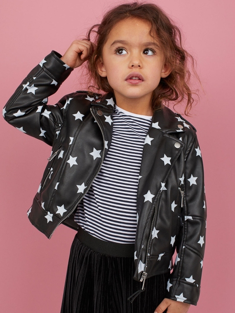 

H&M Girls Black & White Biker Jacket