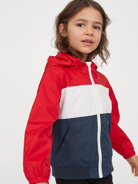 

H&M Boys Navy Blue & Red Colourblocked Hooded Windbreaker