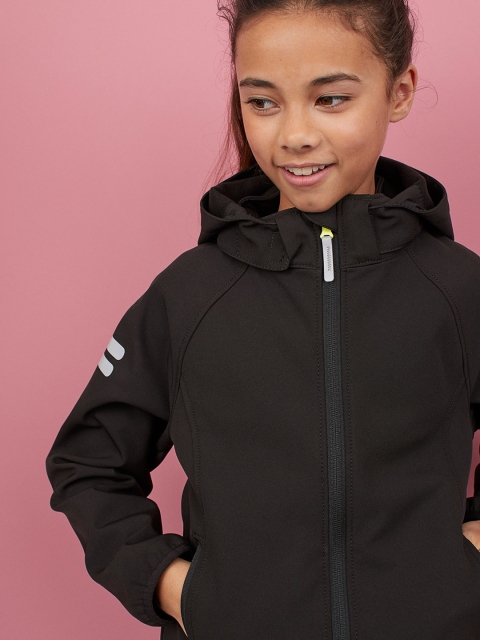 

H&M Girls Black Solid Water-Repellent Shell Jacket