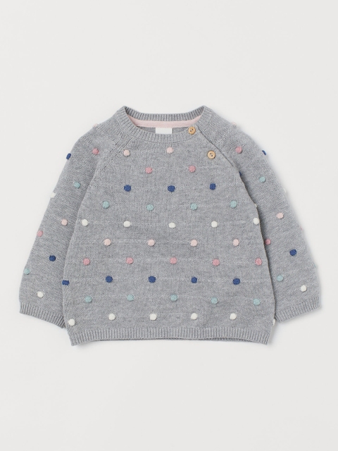 

H&M Girls Grey Textured-Knit Jumper
