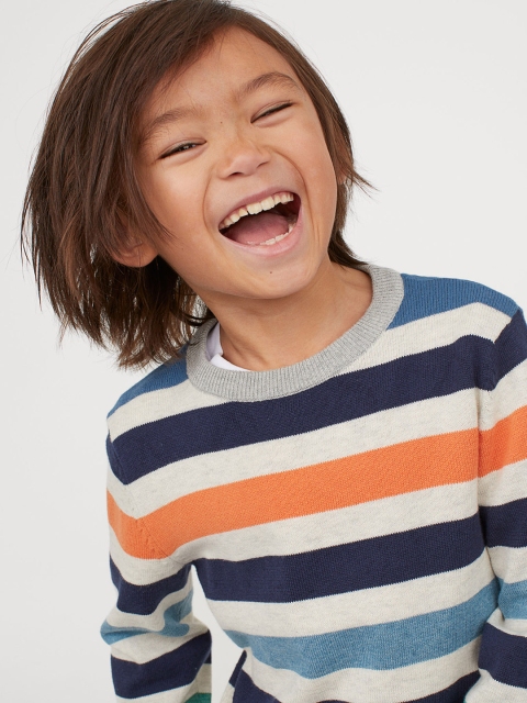 

H&M Boys Grey Striped Fine-Knit Jumper