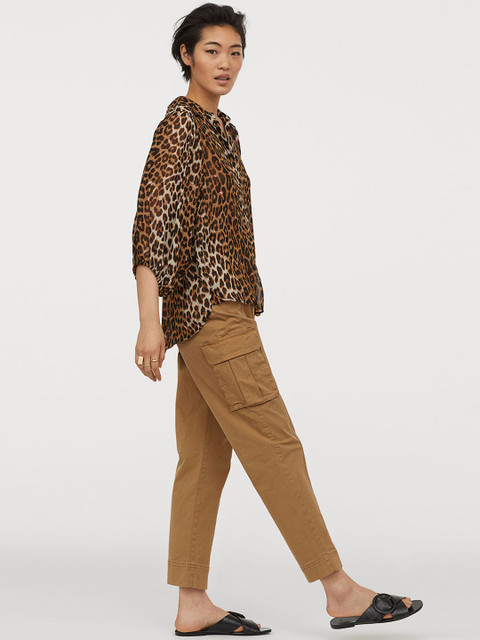 

H&M Women Beige & Brown Patterned Chiffon Blouse