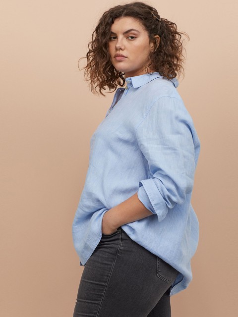 

H&M+ Women Blue Linen Shirt