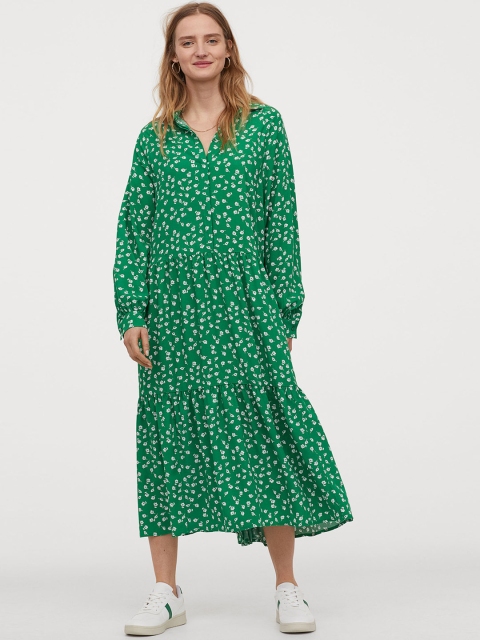 

H&M Women Green & White Collared Dress
