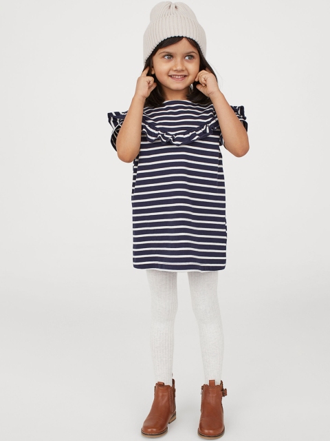 

H&M Girls Blue & White Flounce-Trimmed Jersey Dress