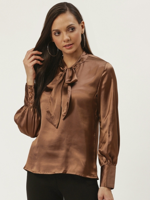 

Carlton London Women Brown Satin Solid Top