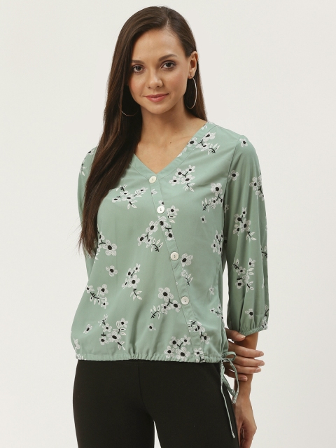 

Carlton London Women Mint Green & White Floral Print Blouson Top