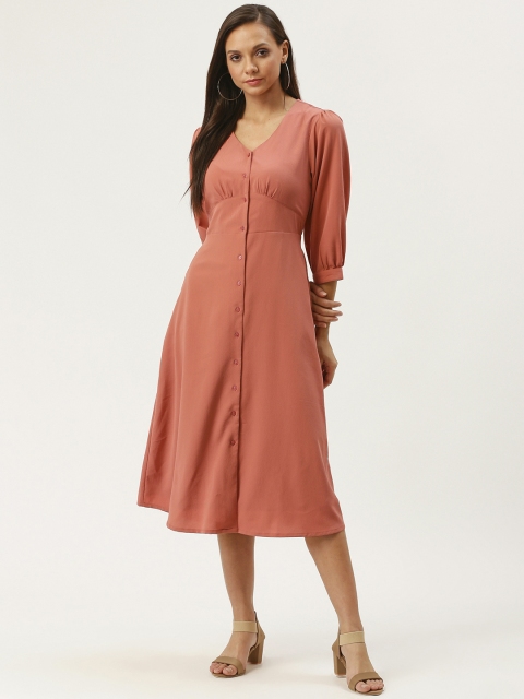 

Carlton London Women Dusty Pink Solid Midi A-Line Dress