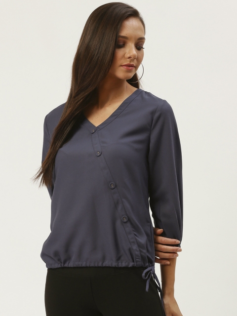 

Carlton London Women Navy Blue Solid Blouson Top