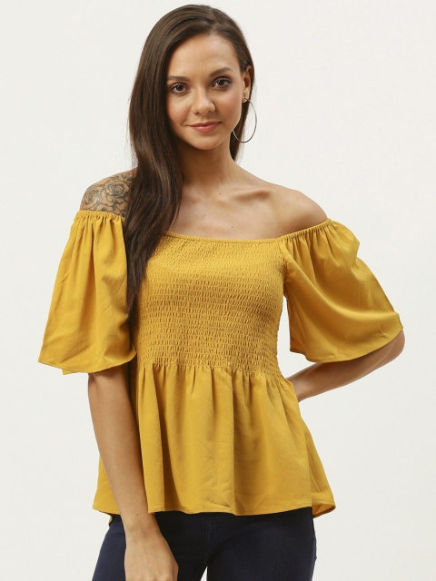 

Carlton London Women Mustard Yellow Smocking A-Line Top