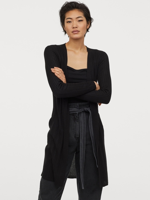 

H&M Women Black Ribbed Cardigan