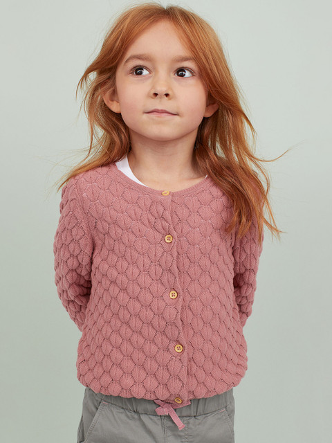 

H&M Girls Pink Textured-Knit Cardigan