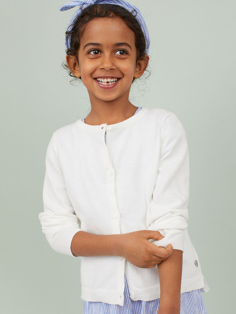 

H&M Girls White Fine-Knit Cotton Cardigan