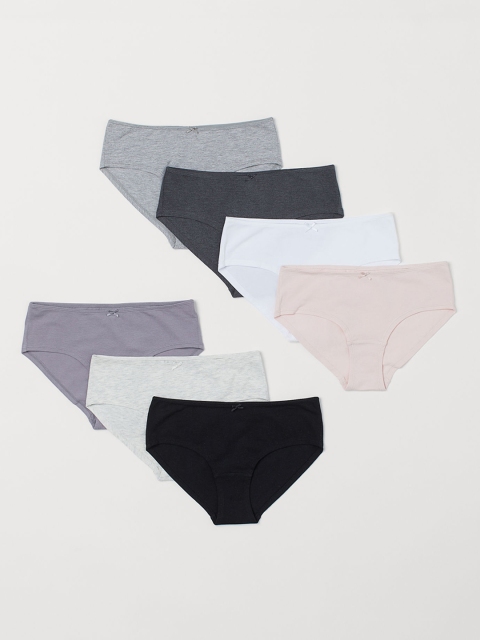 

H&M Women Multicoloured Solid 7-Pack Hipster Briefs 0688728018, Black