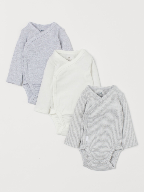 

H&M Infant 3-Pack Long-Sleeved Sustainable Bodysuits, Grey