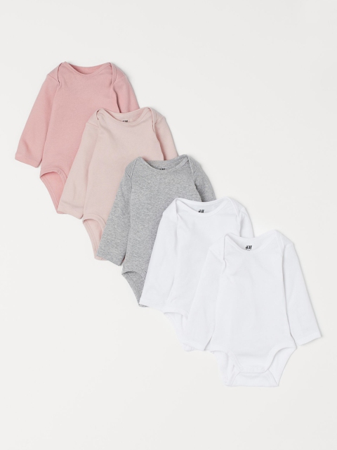 

H&M Boys Solid 5-Pack Sustainable Bodysuits, Pink