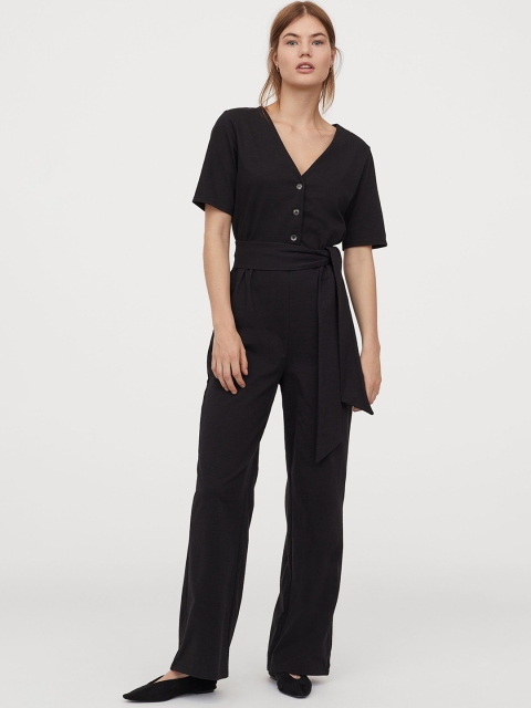 

H&M Women Black Solid Cotton-Blend Jumpsuit