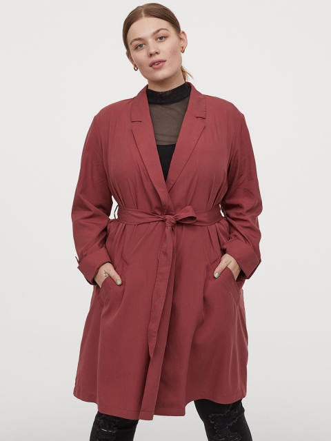 

H&M Plus Women Red Solid Modal-Blend TrenchSustainable Coat