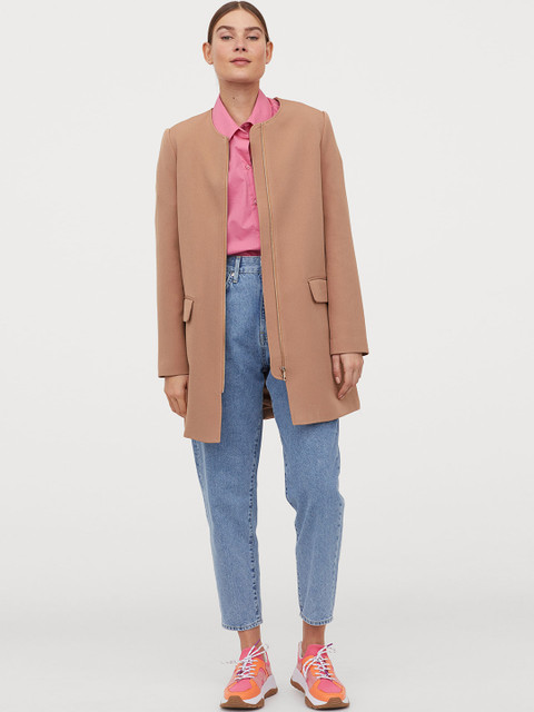 

H&M Women Beige Solid Short Coat
