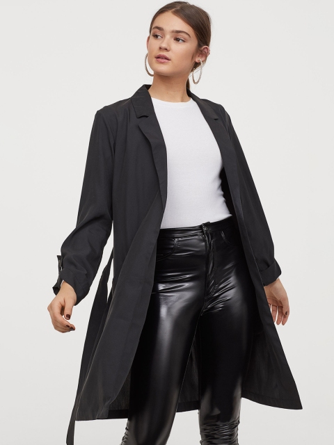 

H&M Women Black Solid Modal-Blend Trenchcoat