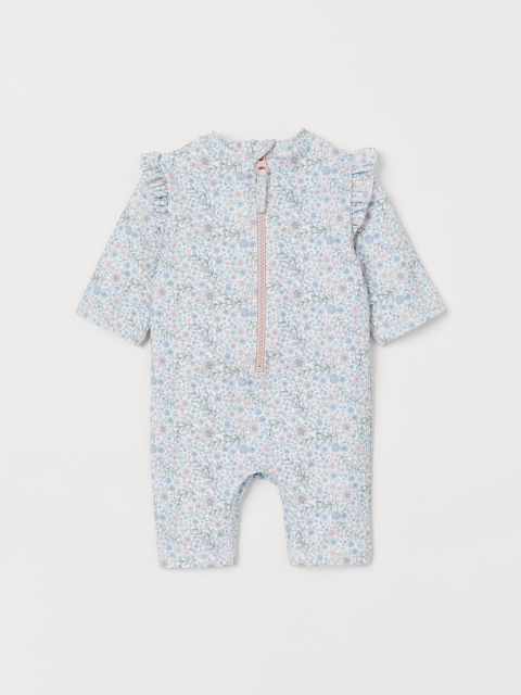 

H&M Girls White & Blue Printed Swimsuit with UPF 50