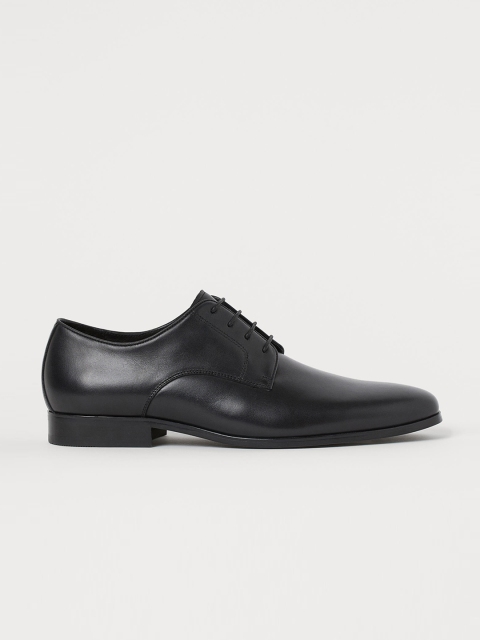 

H&M Men Black Leather Derby Shoes