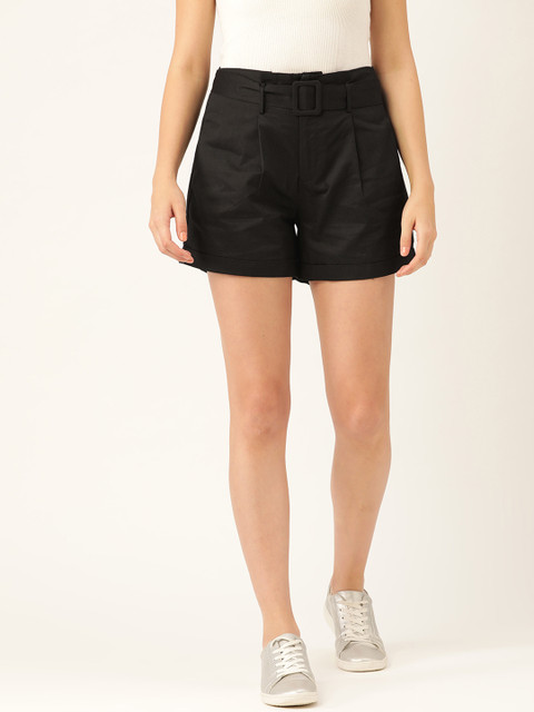 

20Dresses Women Black Solid Regular Fit Shorts With Belt