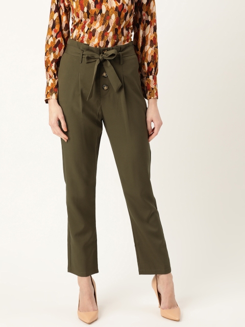 

20Dresses Women Olive Green Regular Fit Solid Regular Trousers