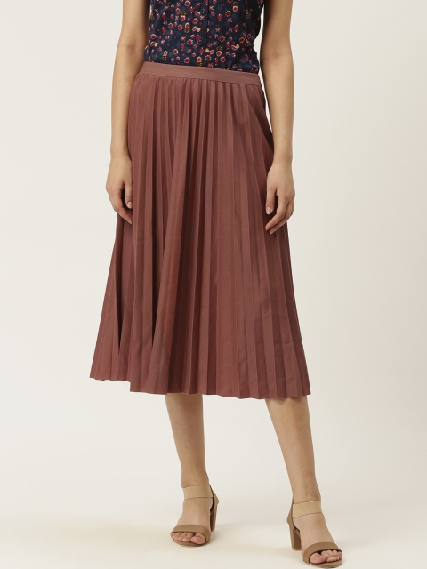 

20Dresses Women Rust Red Solid Accordion Pleat A-Line Skirt