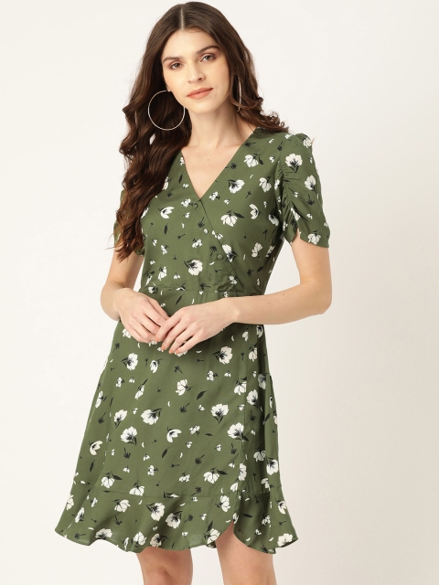20Dresses Women Green & Off-White Printed Wrap Dress