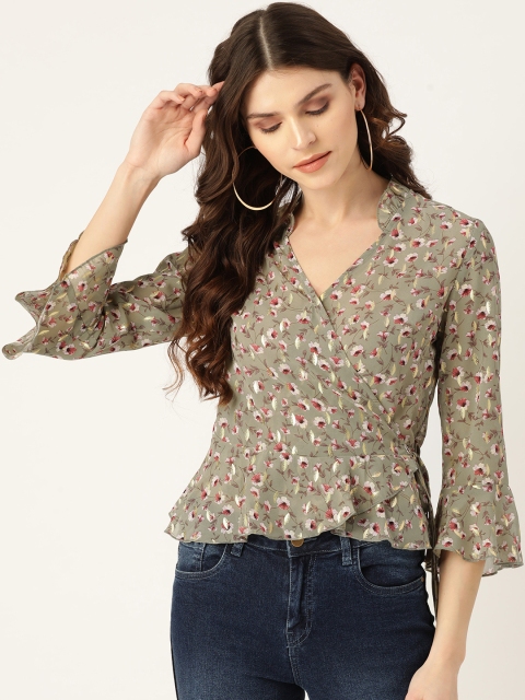 

20Dresses Women Green & Mauve Printed Wrap Top