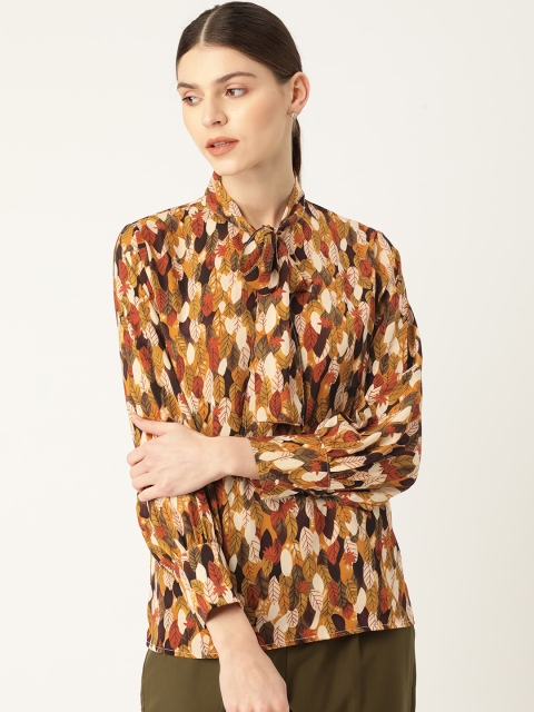 

20Dresses Women Mustard Yellow & Olive Green Printed Top