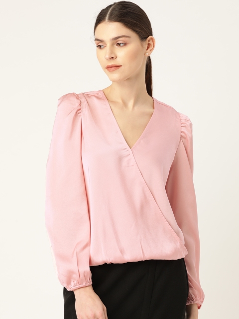 

20Dresses Women Pink Solid Satin Finish Wrap Top