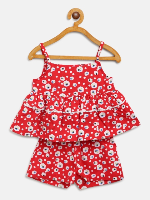 

Nauti Nati Girls Red & White Printed Two-Piece Co-ords