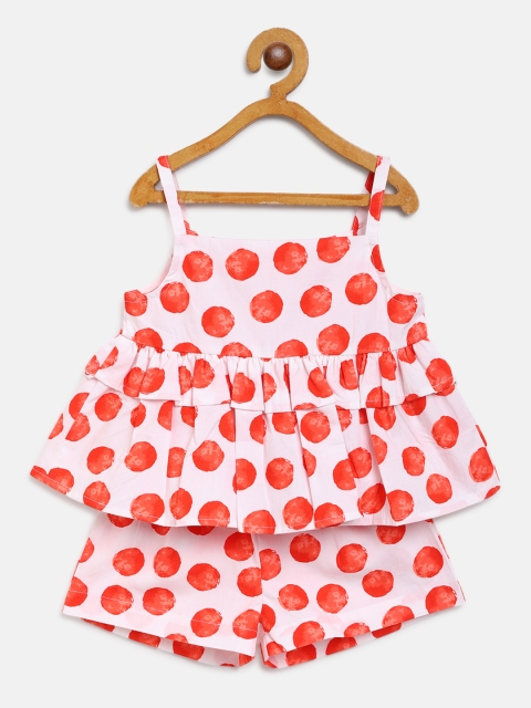 

Nauti Nati Girls White & Red Polka Dots Print Two-Piece Co-ords