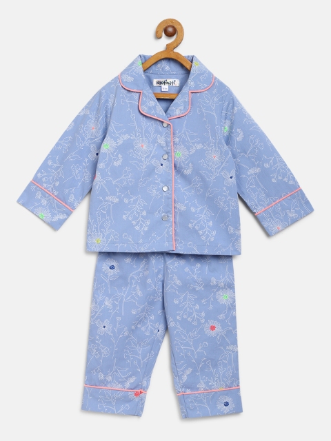 

Nauti Nati Girls Blue & White Floral Print Night suit