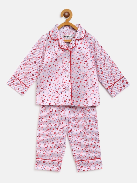 

Nauti Nati Girls White & Red Floral Print Night suit