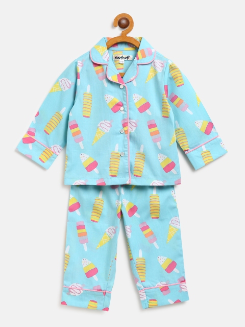 

Nauti Nati Girls Blue & Yellow Printed Night suit